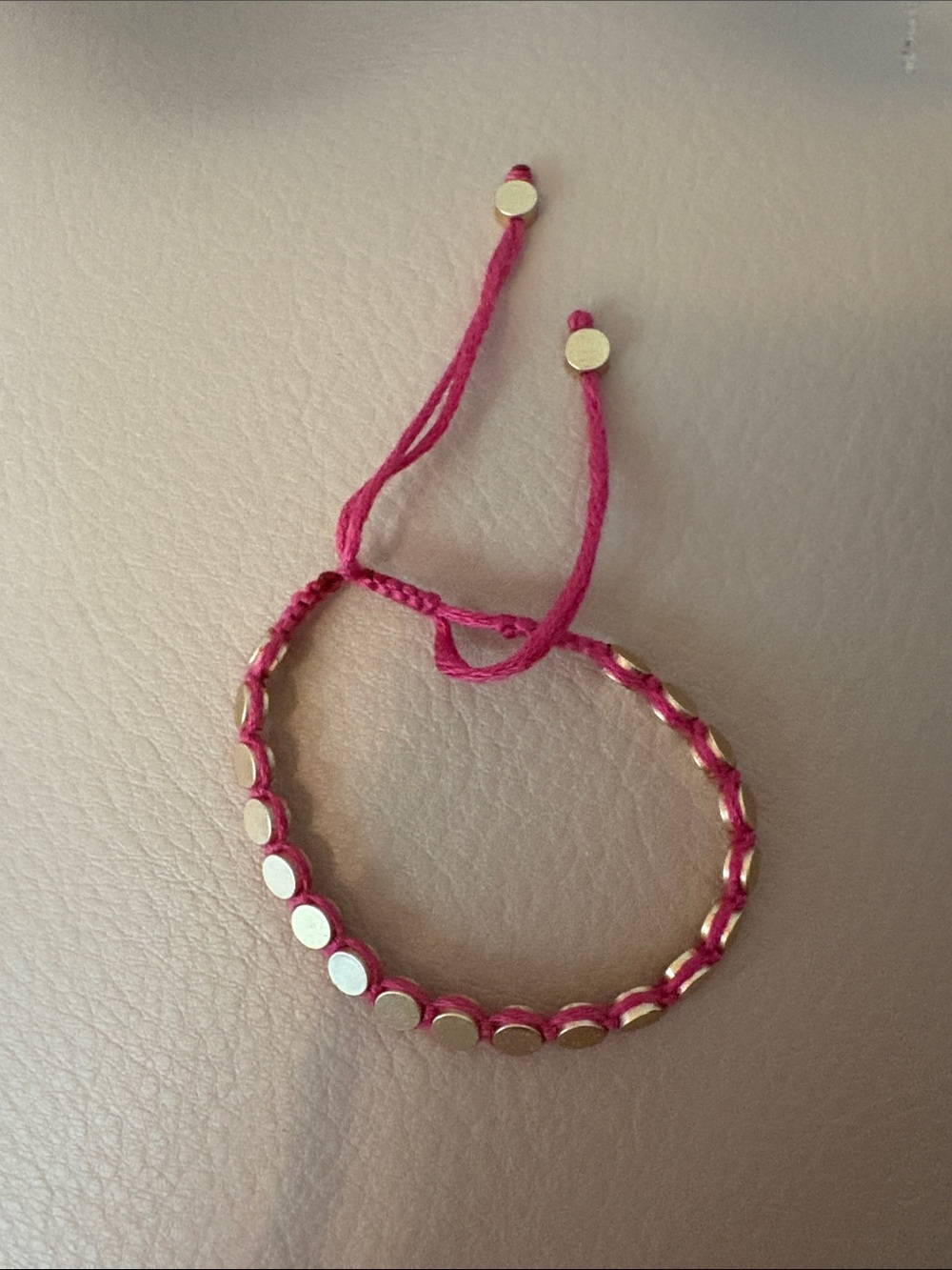 Plunder Hot Pink Cord Bracelet with Gold Discs
